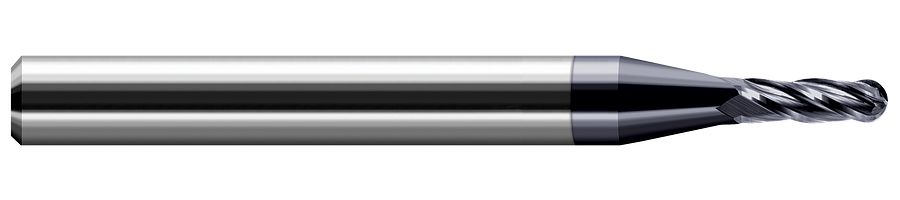 Picture of Harvey Tool 74345-C3 .045 Dia CarbideBall EM -4 FL, AlTiN End Mill Standard Flute Standard Helix Carbide AlTiN Single End Ball NoseBall